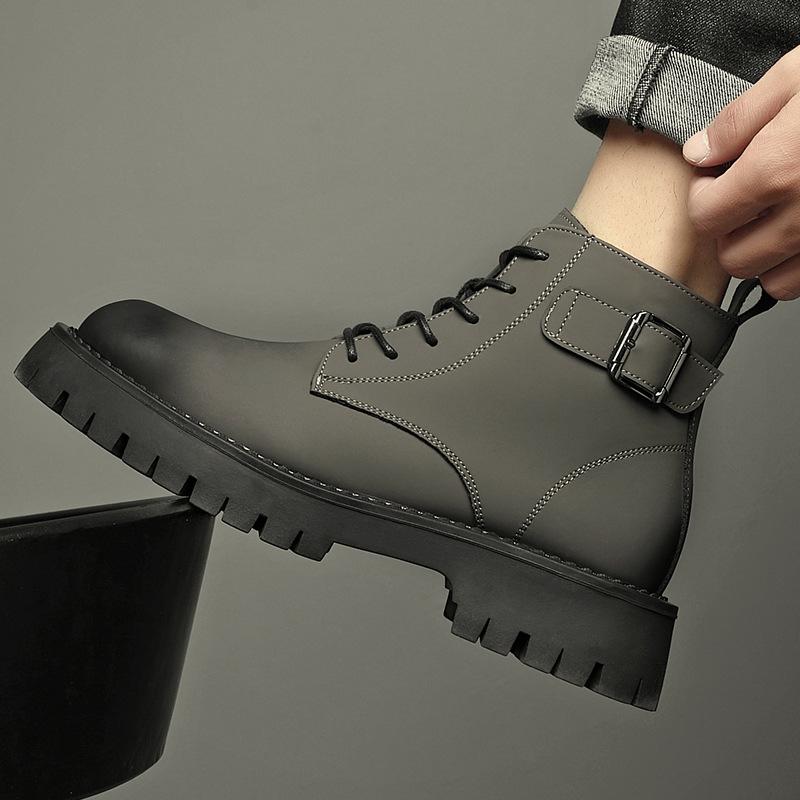 Martin boots men's autumn and winter new platform leather black boys high-top shoes British style locomotive boots tide