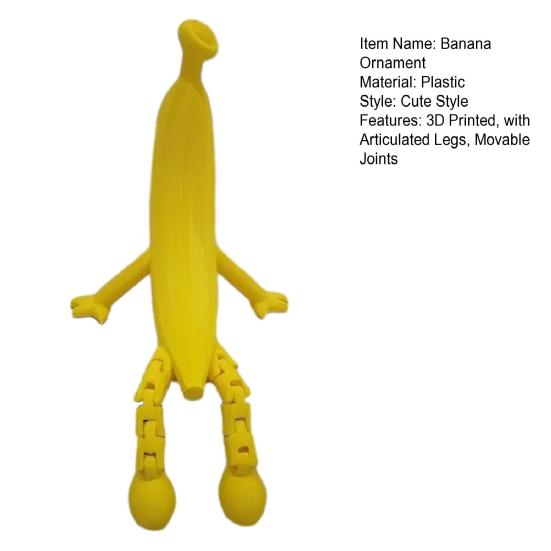 3D Printed Banana Figurine with Articulated Legs Movable Joints Banana Fidget Toy Cartoon Fruit Desktop Decoration Ornament