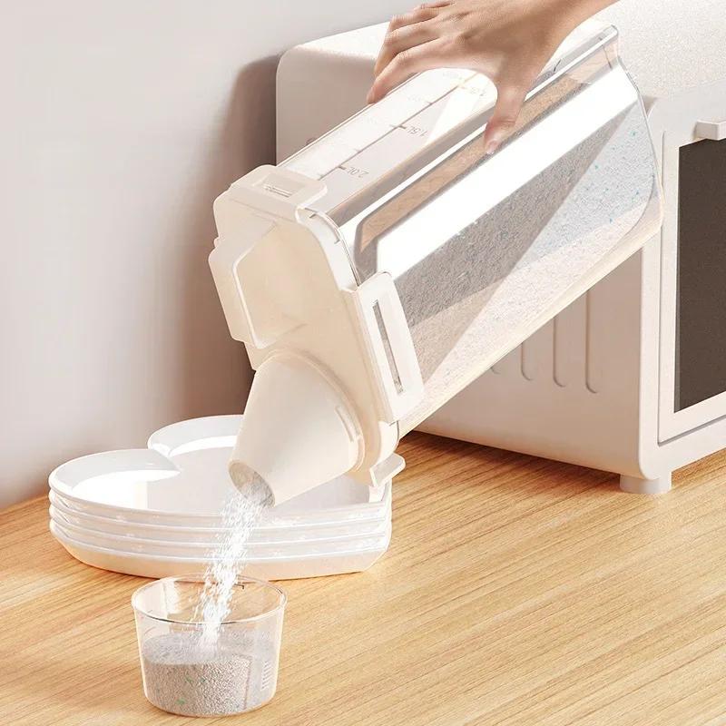 Portable Airtight Storage Jar for Laundry - Washing Powder & Liquid Dispenser with Measuring Cup Efficient Laundry Organizer