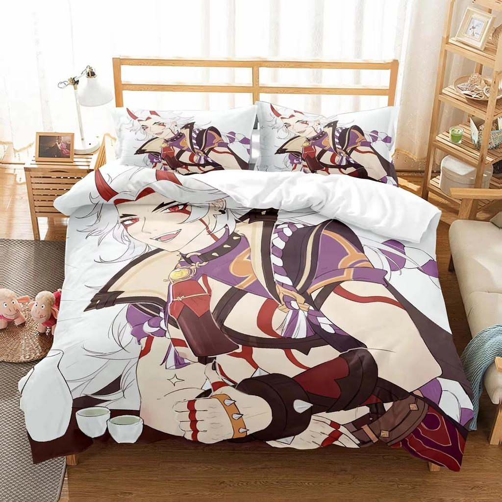 New 3D Printing Anime Genshin Impact Arataki Itto Pillowcase Bedding Set Cartoon Customize Bedding Decoration Cute Quilt Cover