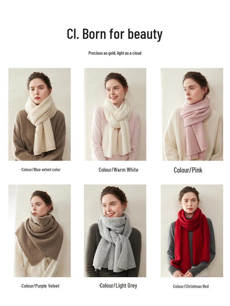 Women's 100% Pure Cashmere Scarf - Warm, Versatile, Solid Color Knit for Autumn & Winter