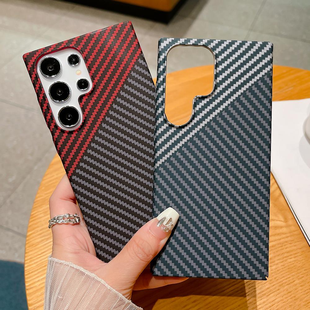 Luxury Ultra Thin Carbon Fiber Textured Phone Case For Samsung Galaxy S25 S24 Ultra S23 Plus S22 Note 20 Shockproof Hard Cover