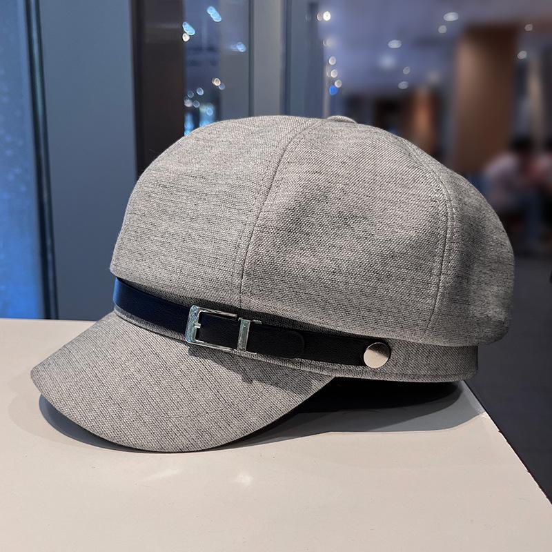 Autumn and winter solid color decorative British temperament duck tongue octagonal hat women's retro casual versatile leather standard beret