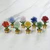 Mini Glass Rose Flower with Pot Colorful Rose Flower Ornaments Collectible Hand Blown Faux Crystal Flower Figurine for Mother's Day Birthday Table