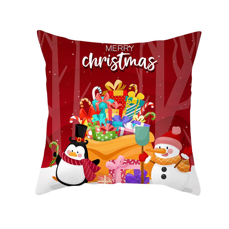 Christmas Cartoon Pillow Cover Living Room Bedroom Sofa Cushion Peach Skin Printed Pillow