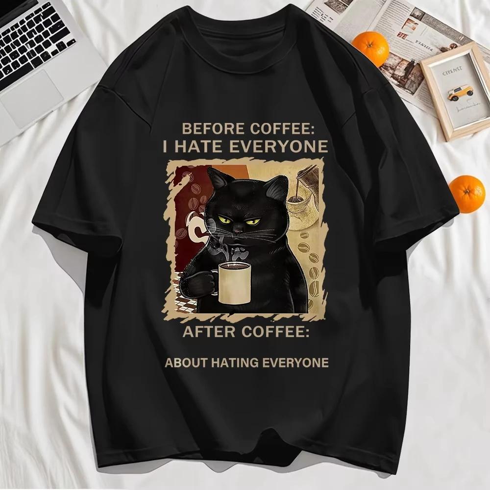 

2025 Before Coffee I Have Everyone Printing Retro Basics Tee Men Cotton Hip Hop T-Shirts Trendy Sport T Shirt Unisex Loose Top 4XL