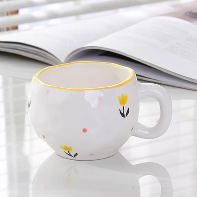 High Value Relief Flower Coffee Cup Saucer Afternoon Tea Floral Striped Mug Latte Cup Hand Painted Water Cup