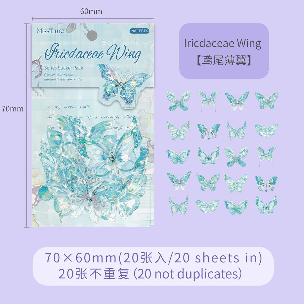 1pack/20pcs Vintage Ice Crystal Butterfly Sticker Pack for Hand account and Scrapbook Decoration