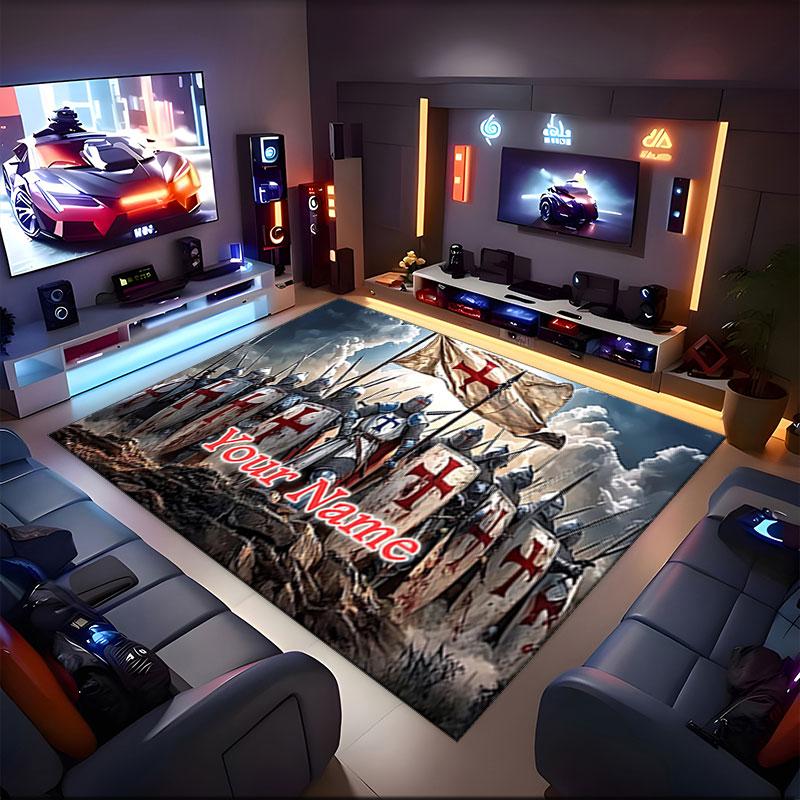 1PC Custom Name "Knights Armor" Theme Floor Mat Ideal for Living Room, Game Rooms, Office, Bedroom,Floor Mat Playful Design