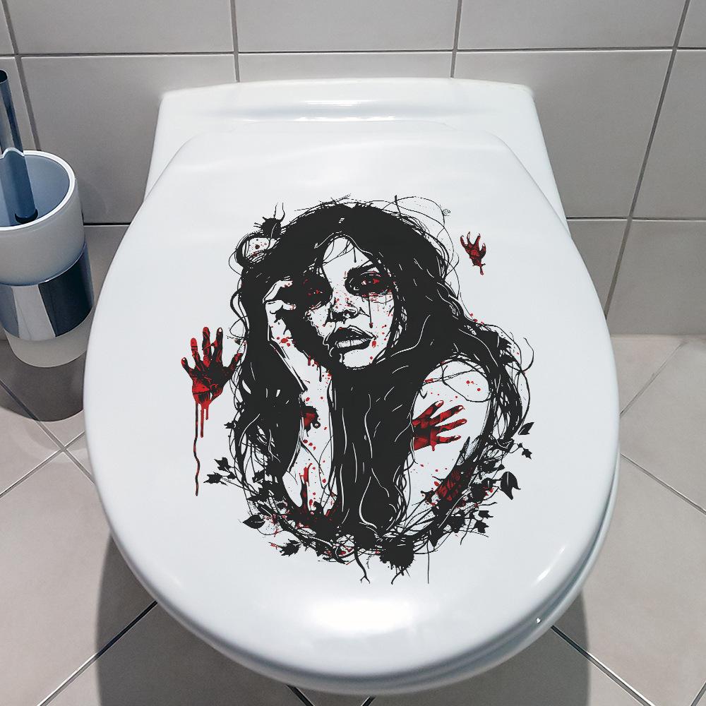 Fun-m186 Halloween Horror Woman Blood Handprint Bathroom Bathroom Atmosphere Decorative Toilet Sticker