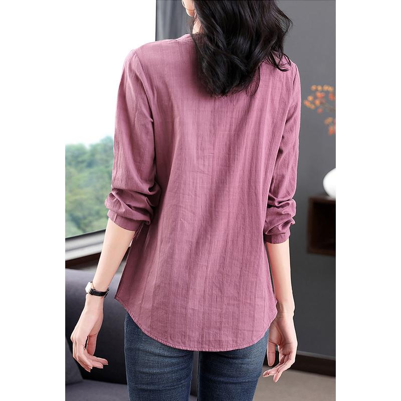 Spring Autumn Cotton Plaid Shirt Lady Long Sleeve Vintage Pullover Blouse Femme Loose Casual Top Women