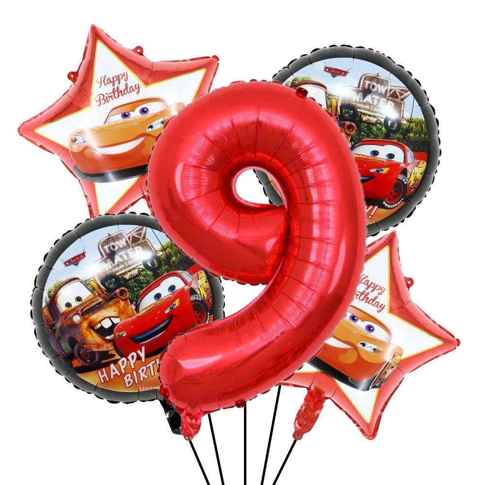 BEPAN Cute Round Five-pointed Star McQueen Car Theme Foil Balloons Set Number 1-9 Balloon Kids Birthday Party Baby Shower Decoration
