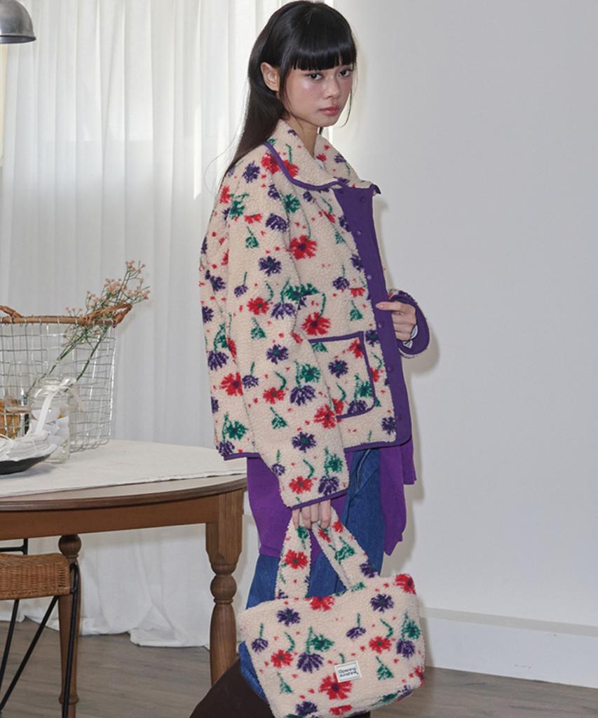 Opening Sunshine Flower Shearling Tote Bag_Beige