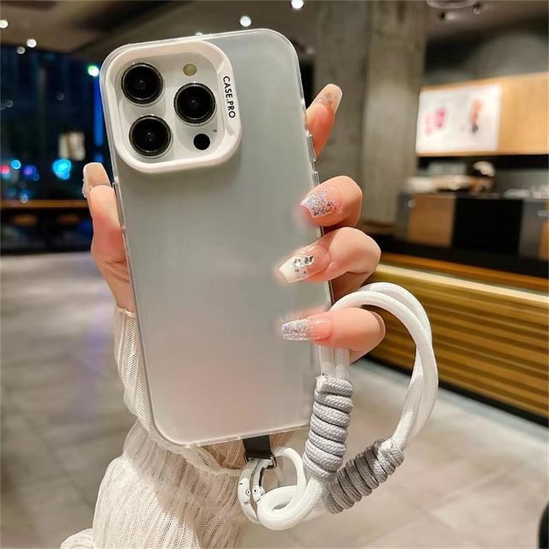 Fashion Lanyard Bracelet Silicone Metallic Aurora Matte New Case For iPhone 16 15 14 13 12 11 Pro Max X XS XR Soft Shockproof Cover