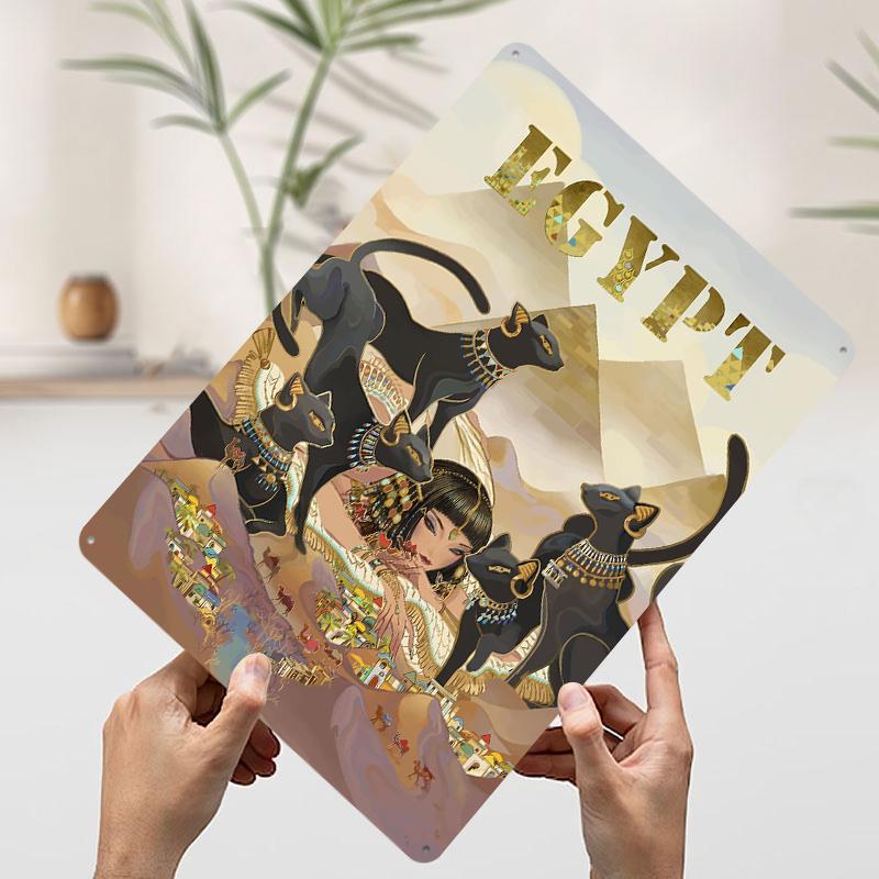 

Egyptian Queen With Cats Tinplate Poster Customized Wall Art Vintage Retro Metal Signs for Home Decor Living Room Wand Deko Men 20x30cm（7.8x11.8inch）