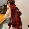 Korean Christmas Red Plaid Scarf for Women Winter Warm Retro High End New Year Gift Scarf Shawl for Students