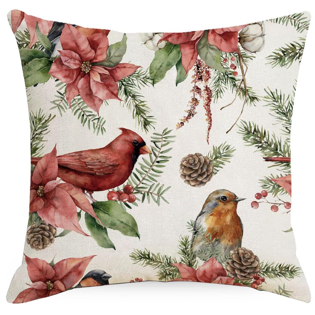 Nordic Pillow Autumn Series Leaves, Flowers and Bird Sofa Cushion Pillow Case Home Sofa High-end Decoration