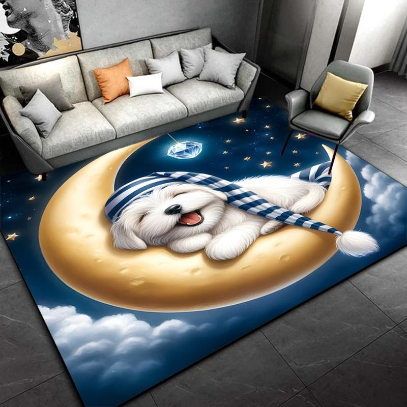 Dreamy Dog on Crescent Moon Rug Whimsical Night Sky Carpet for Playful Decor Soft Kids' Room Accessories Skid resistant carpet