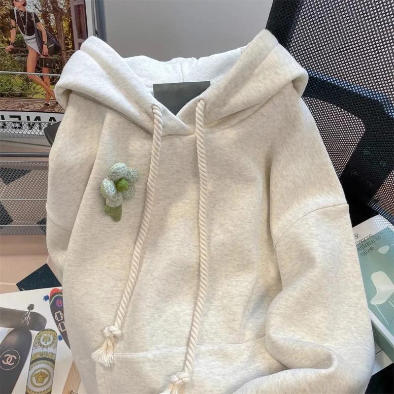 Bluza damska Oversize z kapturem polarowa pogrubiona luźna casualowa wkładana z długim rękawem zimowa bluza top