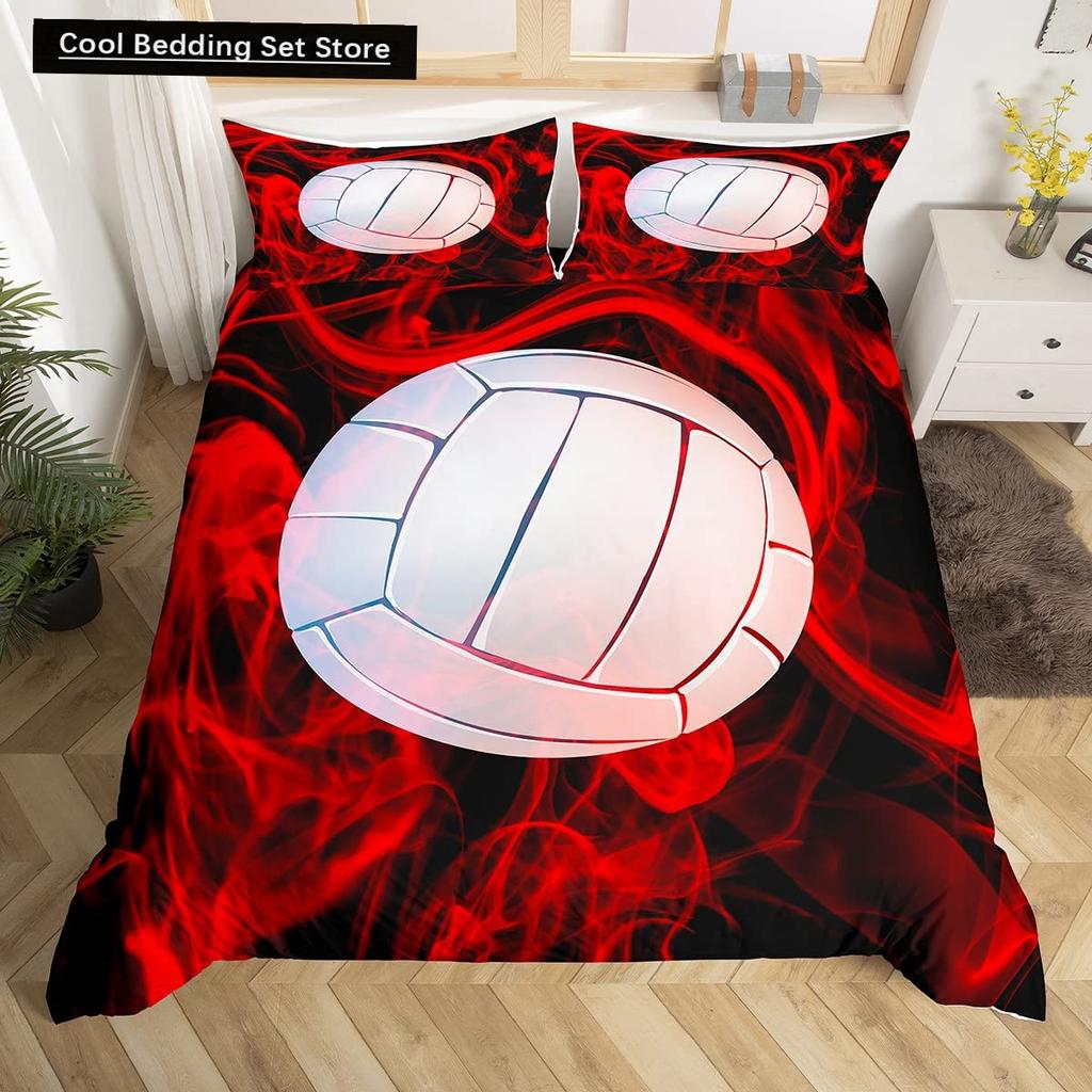 Set Lenjerie de Pat Volei Sporturi King Queen Husă de Plapumă Tematică Minge Foc și Apă Husă de Plapumă Poliester Husă de Pilotă