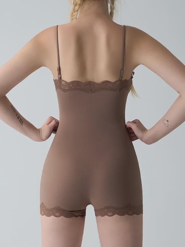 Sexy European & American Lace Slim Backless Jumpsuit with Adjustable Straps and Breathable Hip-Lifting Design