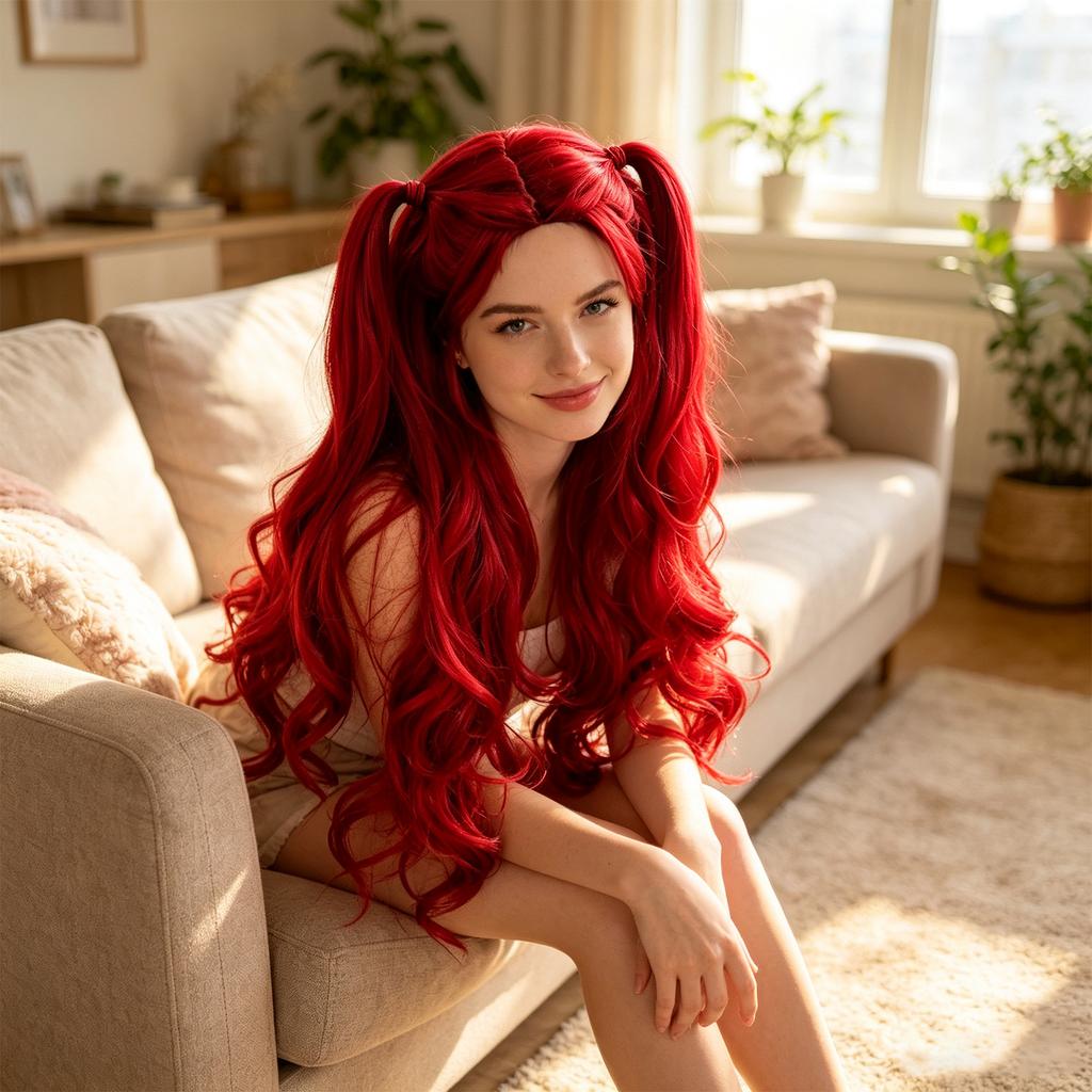 Lange rote Perücke für Kostümparty und Cosplay-Accessoire