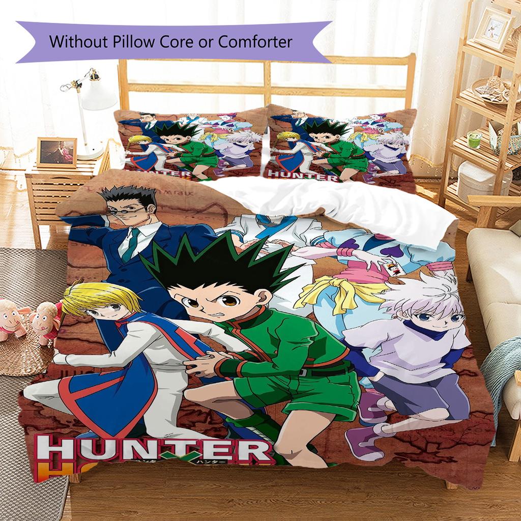 Anime HUNTER×HUNTER Pattern Bedding Set Quilt Cover Pillowcase Home Decor Gift (1 * Duvet Cover + 2 * Pillowcase, Without Core)