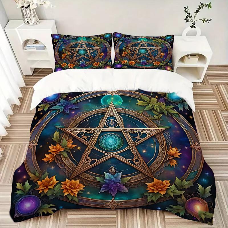 3pcs Mystic Pentagram Enchanted Pattern Bedding Set, 1* Cover + 2*Pillowcases, Printed Bedding Set, Soft and Comfortable, Suitable for Bedro