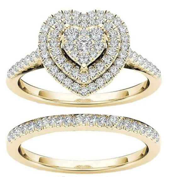 Hecheng Popular Fashion Love Two-Piece Diamond Halo Ring