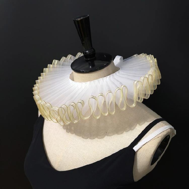 Odpinany kołnierz renesansowy ze złotym obszyciem, marszczony sztuczny kołnierzyk, akcesorium do kostiumu na wydarzenie tematyczne średniowieczne