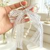 Cute Bowknot Design Keychain Accessory Fabric And Alloy With Pearls Accents Delicate Lace Keyring For Women And Teens