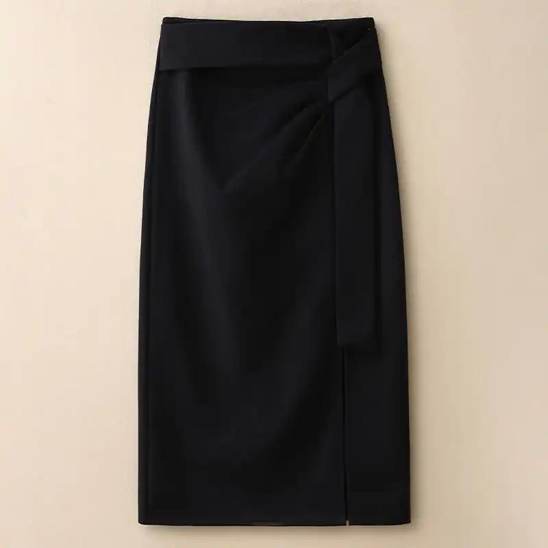 Wollrock Halbkörper Damen Herbst Winter Neu Hochtaillierter Rock Schlank Hüftbetonend Langer Rock