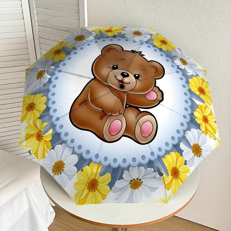 1pc Teddy Bear Fashionable Automatic Opening/Closing Folding Umbrella with 8 Iron Bones, Plastic Handle Yy251015048