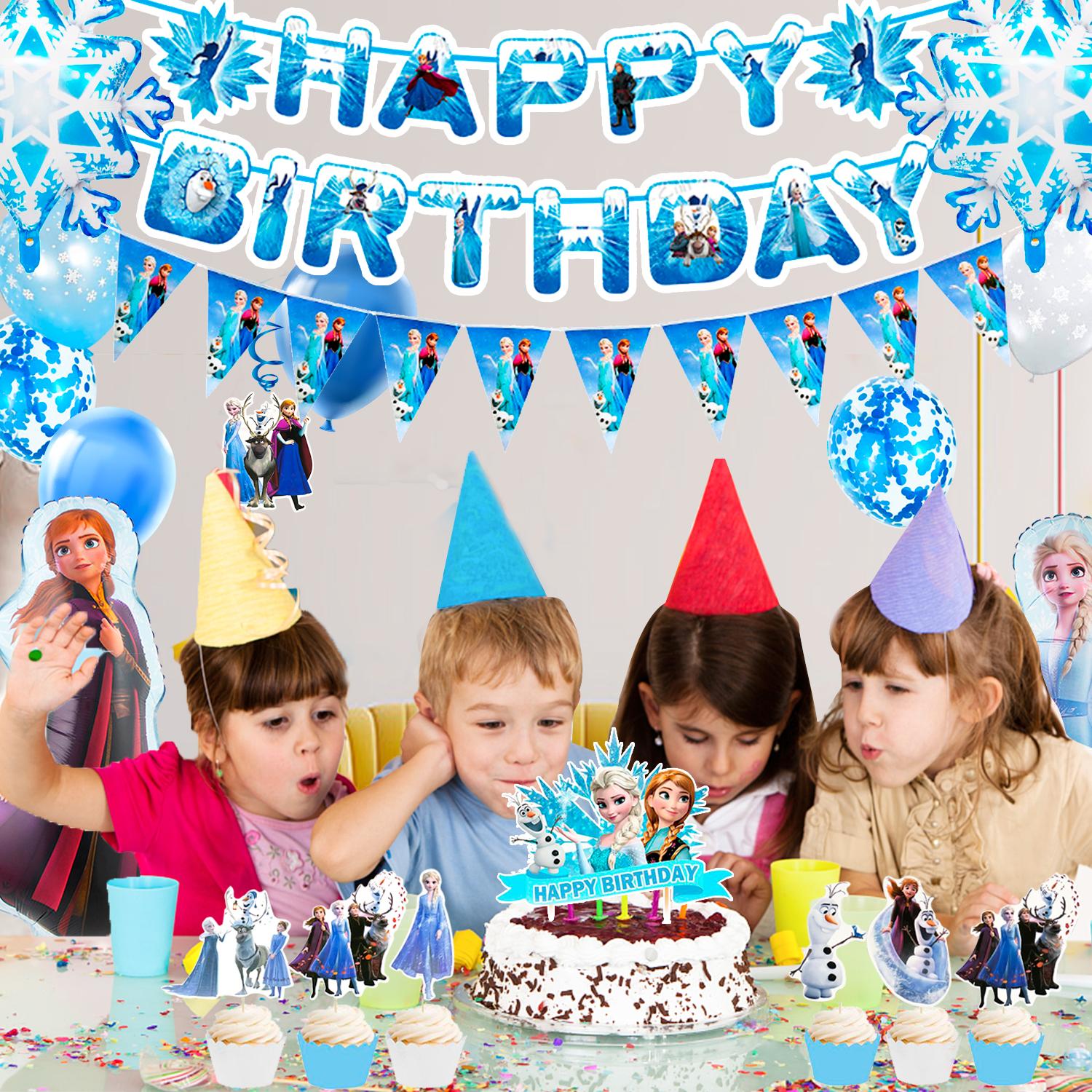 

Принадлежности для дня рождения - Набор для украшения вечеринки 63 шт. - Воздушные шары, воздушные шары-снежинки, баннер, корона, тиара, волшебная палочка и т. д. синий