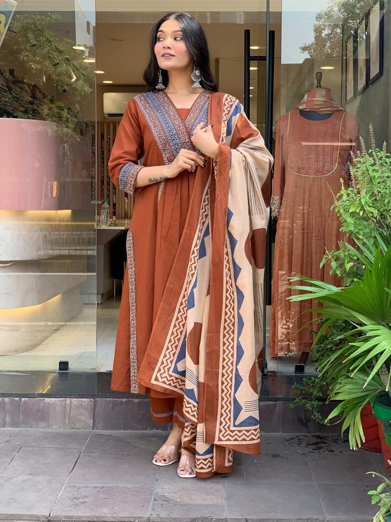Women Elegant Cotton Salwar Kameez Designer Party Wear Top Tunic Kurta pant Dupatta Salwar Suit Set
