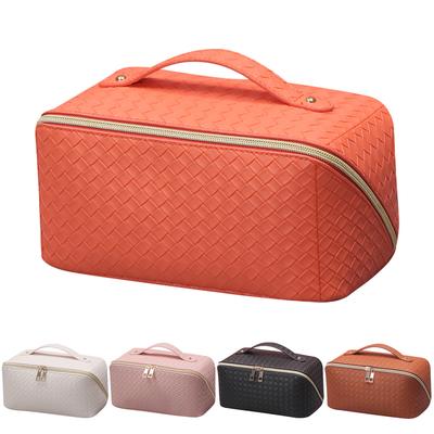 Trend Travel Pillow Cosmetic Bag PU Leather Plaid Braid Embossed Skincare Bag Multifunctional Makeup Organizer Wash Toiletry Bag