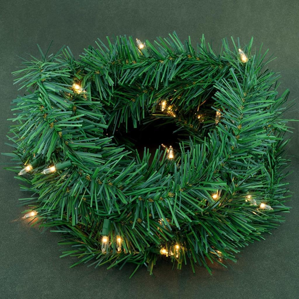 YULETIME 24 ft Christmas Garland with 50 Count Mini Lights, Lighted Artificial Garland with UL Listed Plug-in String Lights (Clear)
