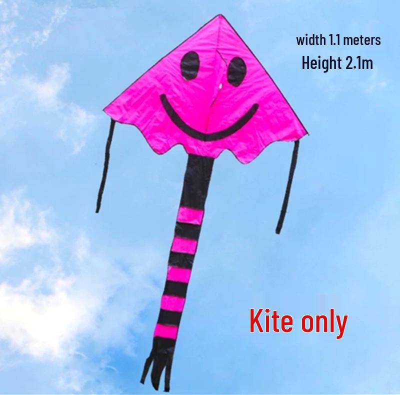 Smiling Face Green Kite with Colorful Strips - Easy to Fly in Light Breeze