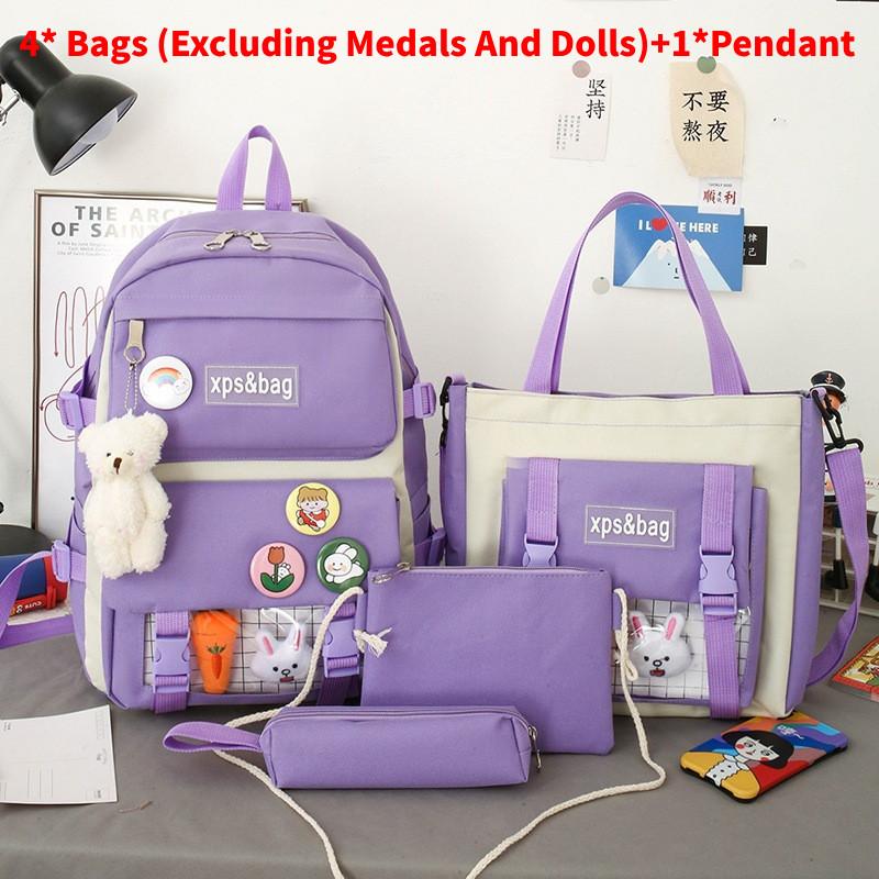 Bag Xps Letter Print Backpack With Pendant Large Capacity Schoolbag Kids Gift