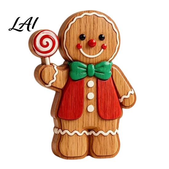 Rustic Xmas Shelf Sitters Christmas Gingerbread Man Ornament Hand Painted Vintage Wooden Tabletop Durable Wood Figurines Figurine Holiday Decor for