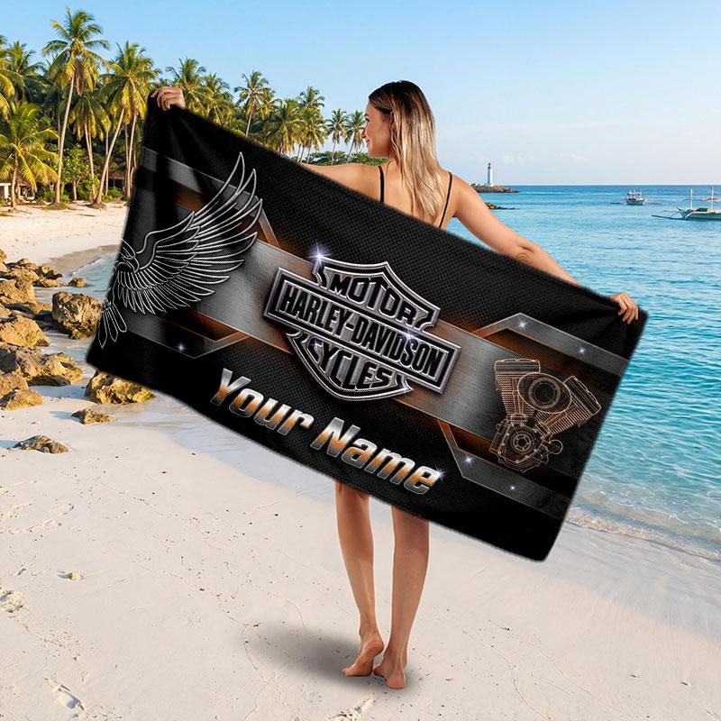 Harley-Davidson Personalisiertes Namens-Text Strandtuch, Weiches Saugfähiges Handtuch Strand Pool Reise Persönliches Geschenk