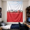 Wall Tapestry Liverpool City Skyline Illustration with Red River Band On Blue Sky for Adult Travel Decor