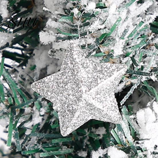 Christmas Hanging Ornament 6Pcs Sparkling 3D Star Shape Pendant with Lanyard Glitter Tree DIY Craft Party Decor