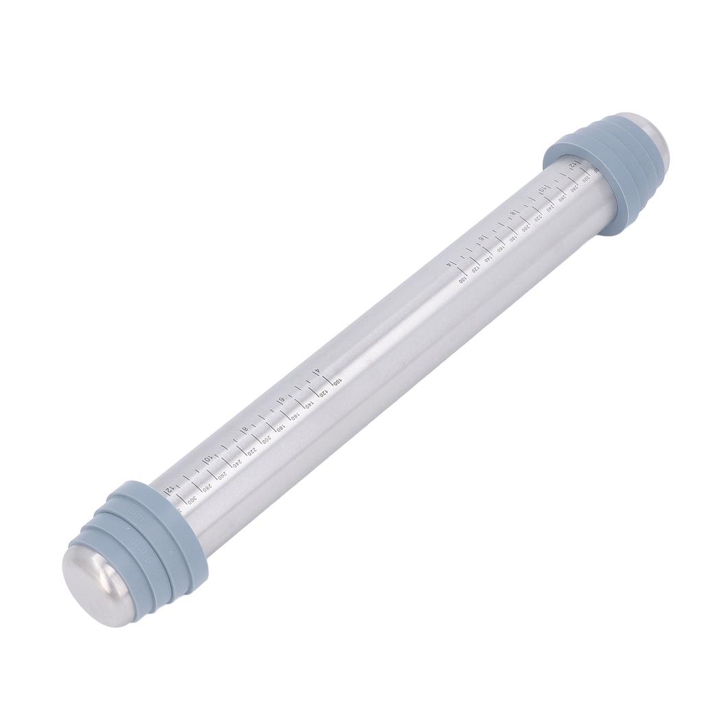 Rolling Pin Dough Roller Stainless Steel with 4 Silicone Guide Rings Anti Stick Anti Slip Kitchen