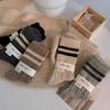 Warm Korean-Style Coffee Two-Stripe Cable Knit Women's Slouch Socks for Autumn and Winter