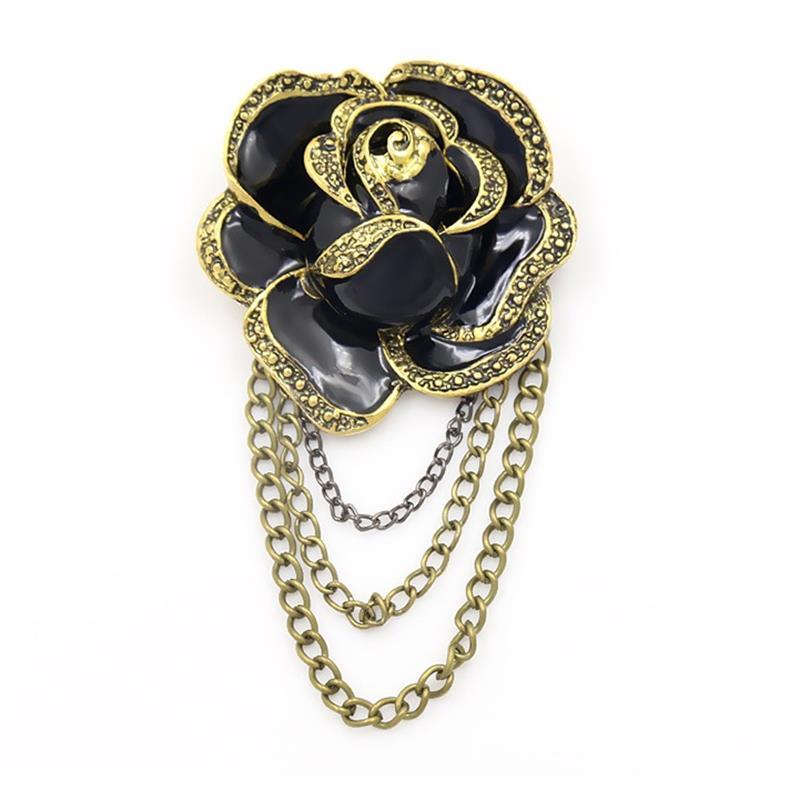 Camellia Brooch Oil Drop Badge Mourning Funeral Corsage Pin High-End French Elegant Clothes Scarf Accessory Tassel Chain Brooch