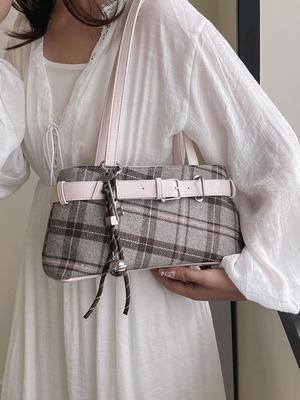 Sac à main tendance à carreaux pour femme: Nouveau Style, Bandoulière Polyvalente, Sac Boston Haut de Gamme avec Fermoir à Boucle