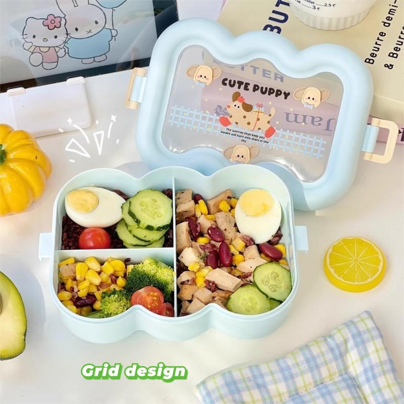 Kawaii Lunch Box With Spoon And Fork For Work School Cute Plastic Picnic Bento Box With Compartment Microwave Food Containers
