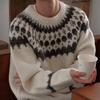 Unisex Retro Fair Isle Sweater: Jacquard Knit, Loose Fit, Trendy Long Sleeve Pullover for Couples