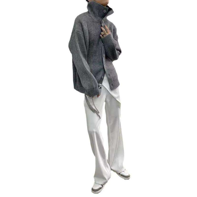 New Simple Pit Strip Single-breasted Loose Lazy Wind Knitted Jacket for Women's Large-size Knitted Cardigan for Women